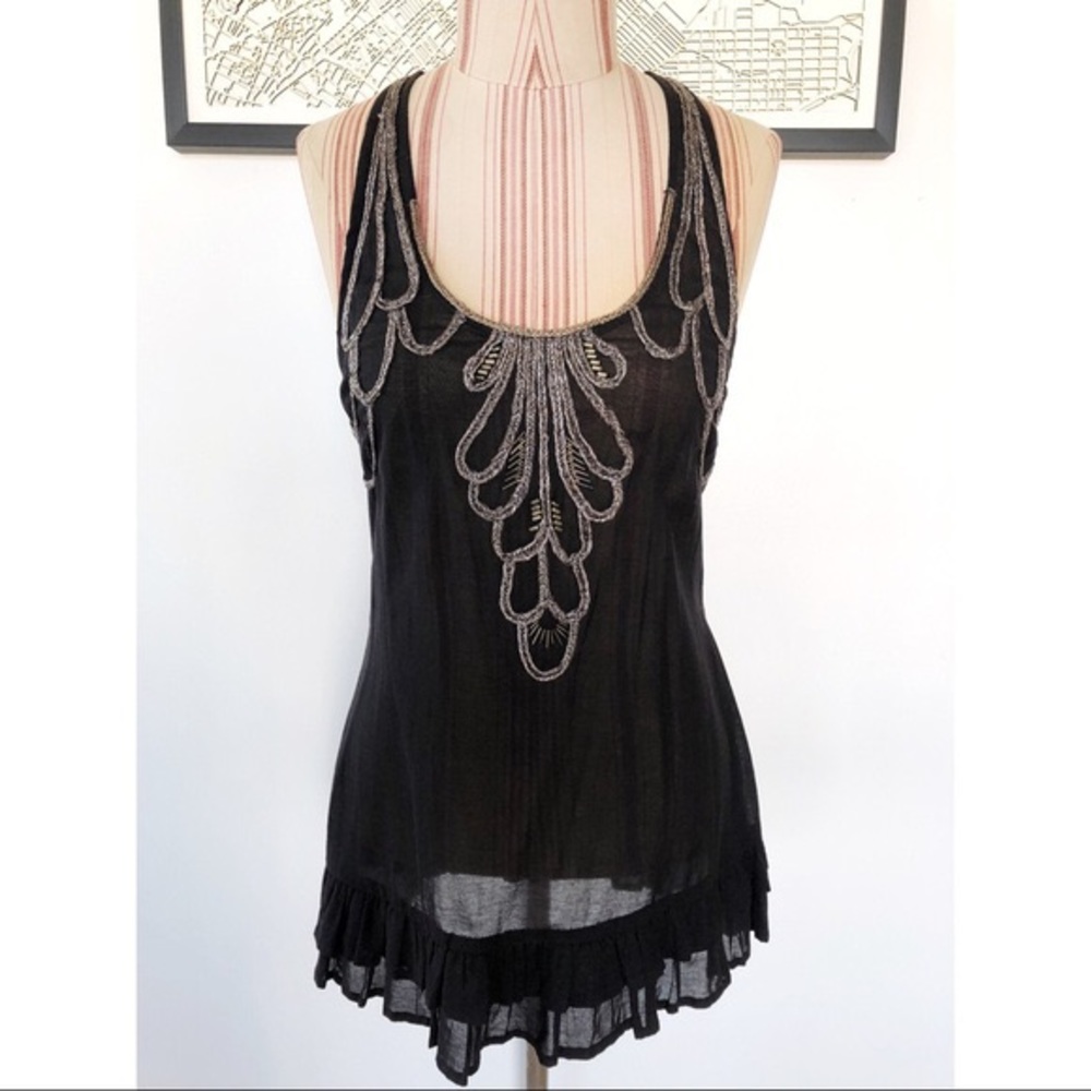 Embroidered Free People Racerback Zipper Tank